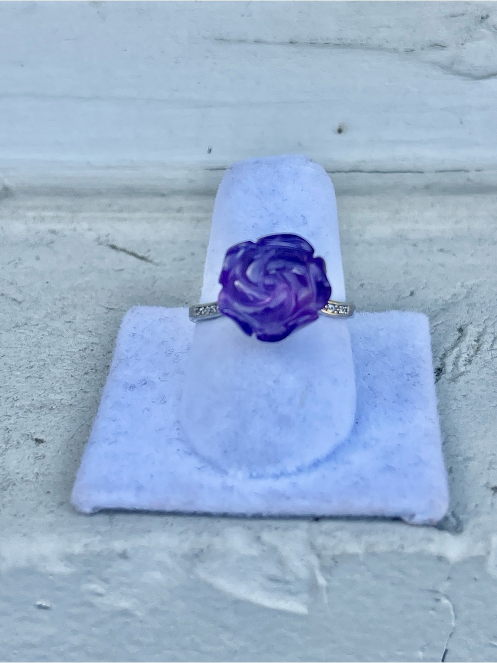 Silver Ring with Purple Rose Cabochon and Tourmaline accent stones.
